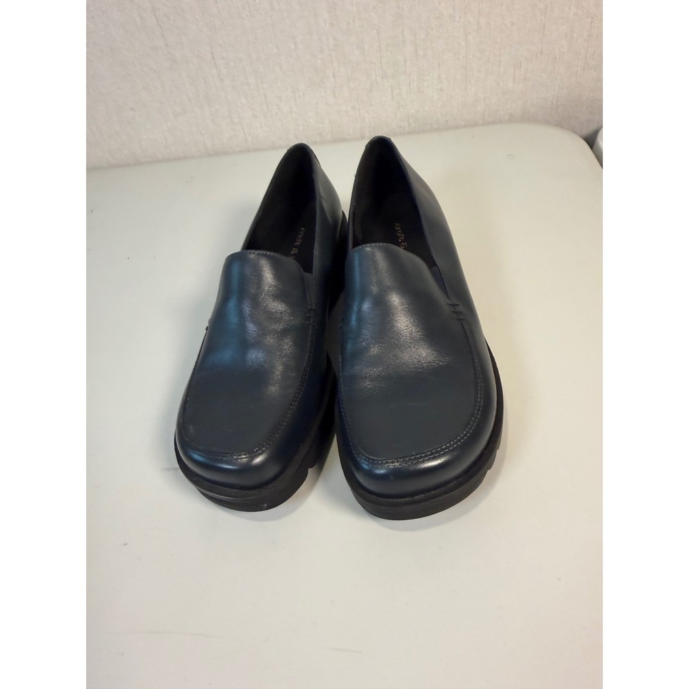 Croft & Barrow St. Cloud Navy Blue Leather Platform Loafers Square Toe 7M
